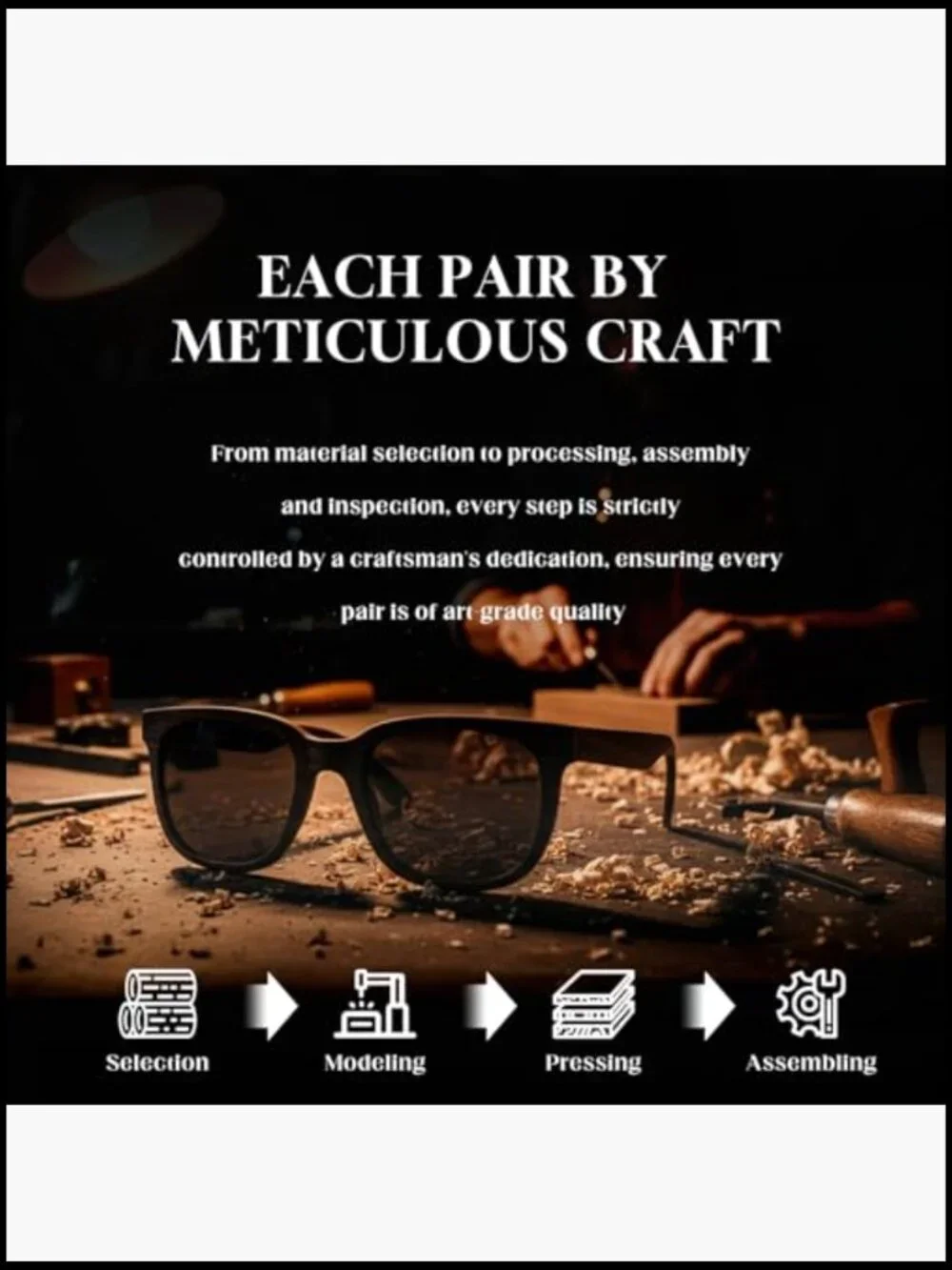 Square Polarized All-Wood Sunglasses UV400 Protection with Case